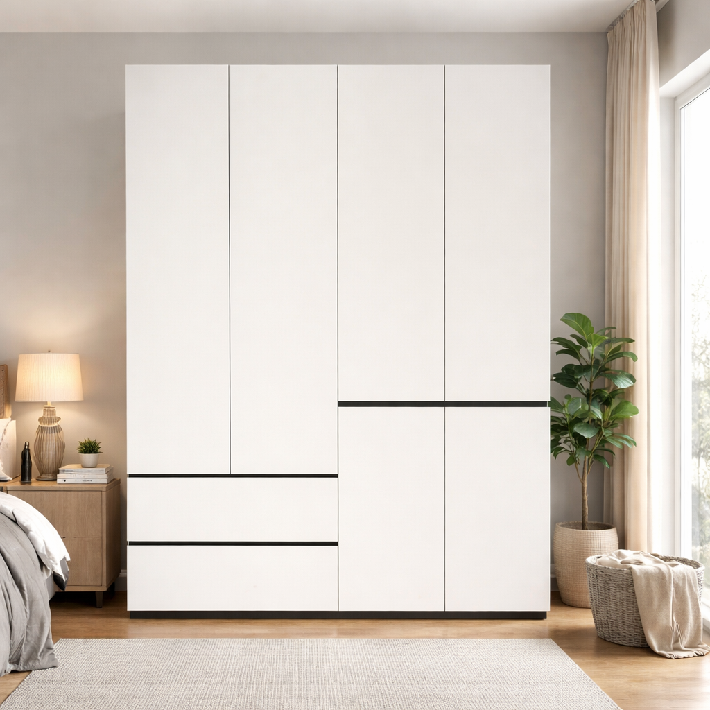 1.4m Bedroom Wardrobe - French Cream Style Extra Wide Family Closet WD-003