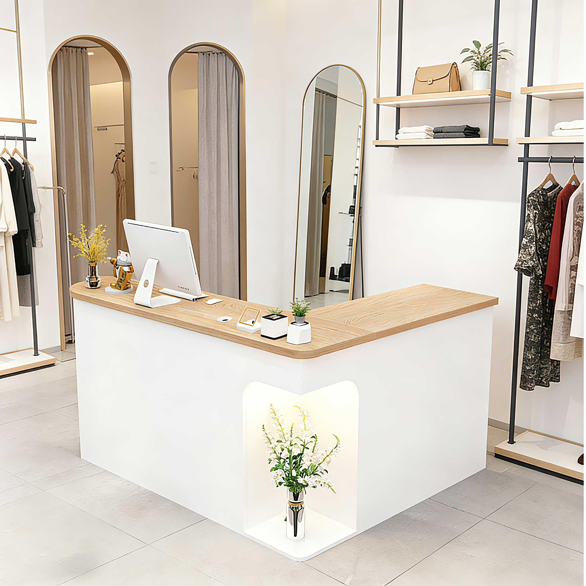 Chic L-Shaped Big Storage Simple Reception Beauty Salon RD-160