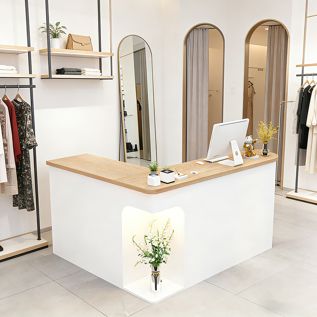 Chic L-Shaped Big Storage Simple Reception Beauty Salon RD-160