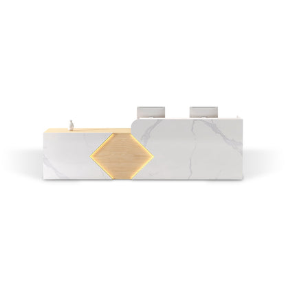 Modern White Marble Reception Counter with Geometric LED Lighting RD-152