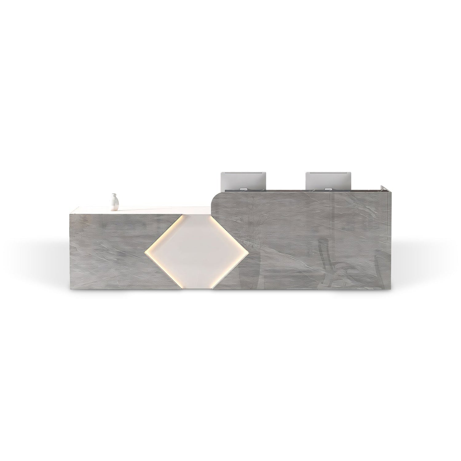 Modern White Marble Reception Counter with Geometric LED Lighting RD-152