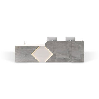 Modern White Marble Reception Counter with Geometric LED Lighting RD-152
