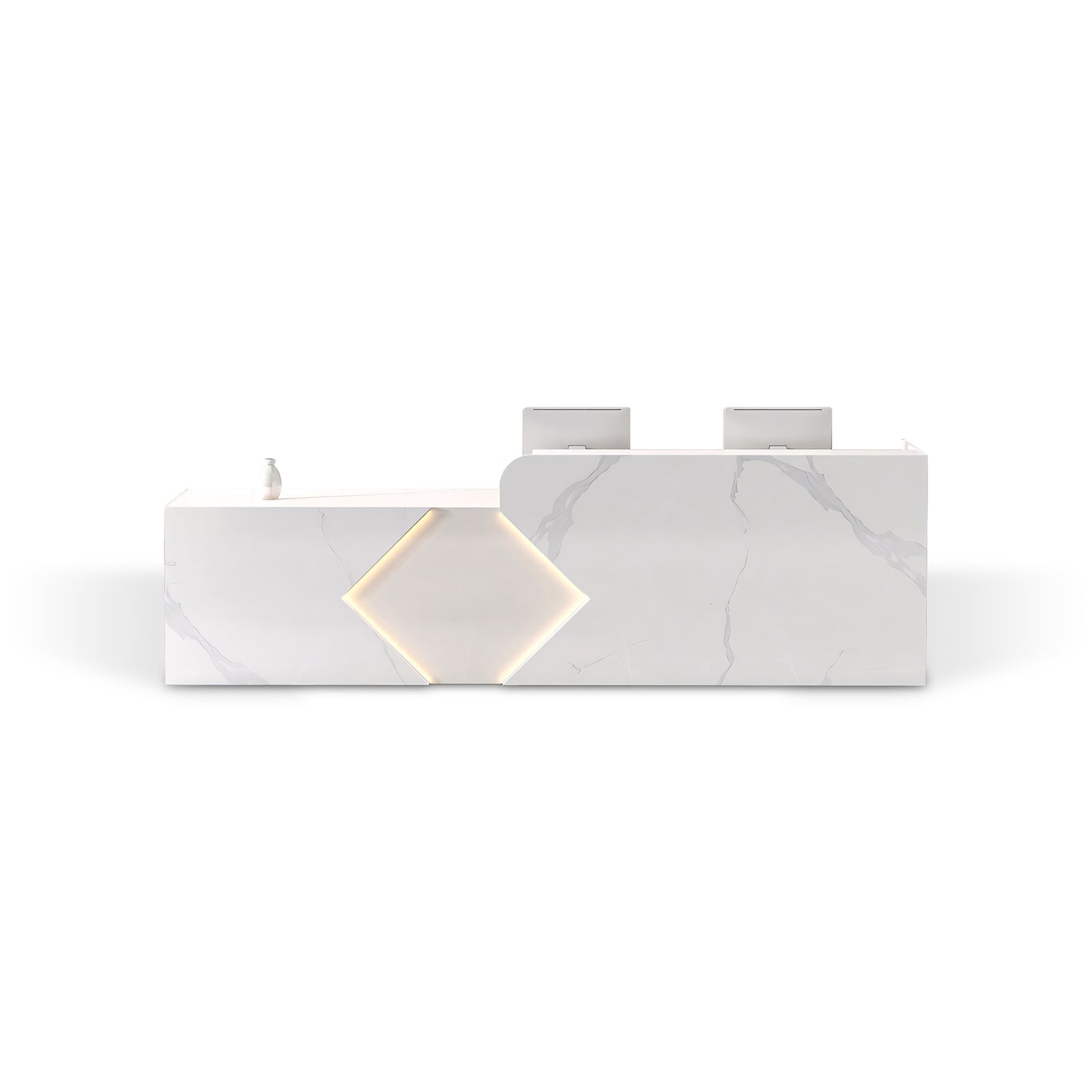 Modern White Marble Reception Counter with Geometric LED Lighting RD-152