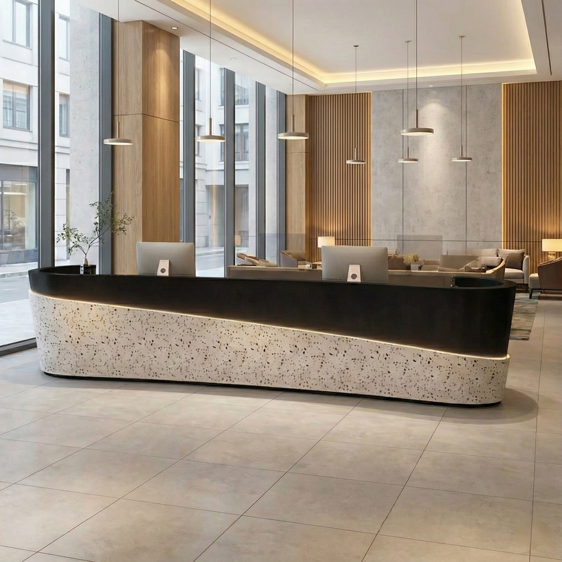 Terrazzo Pattern Curved Reception Desk For Company and Hotel RD-122