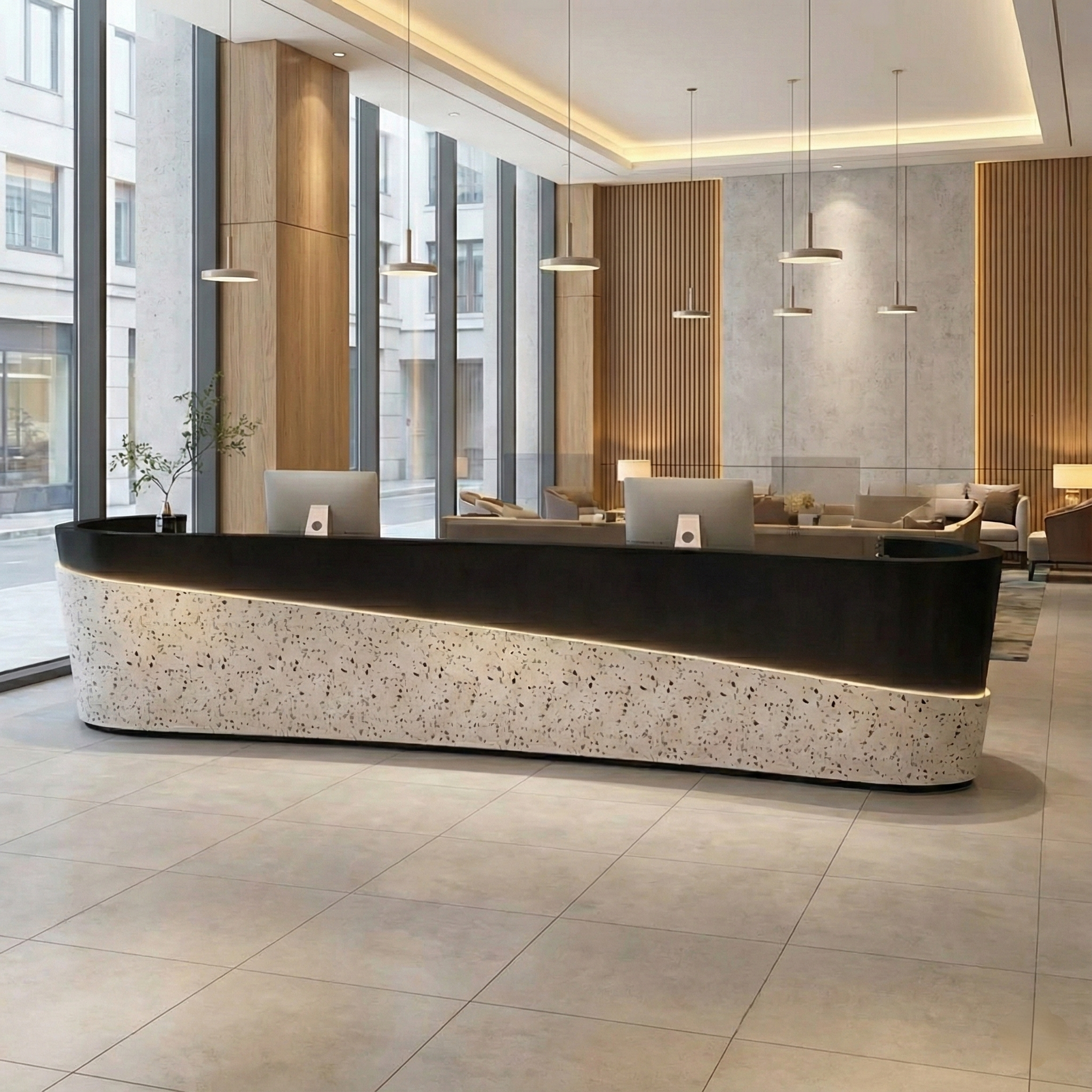 Terrazzo Pattern Curved Reception Desk For Company and Hotel RD-122