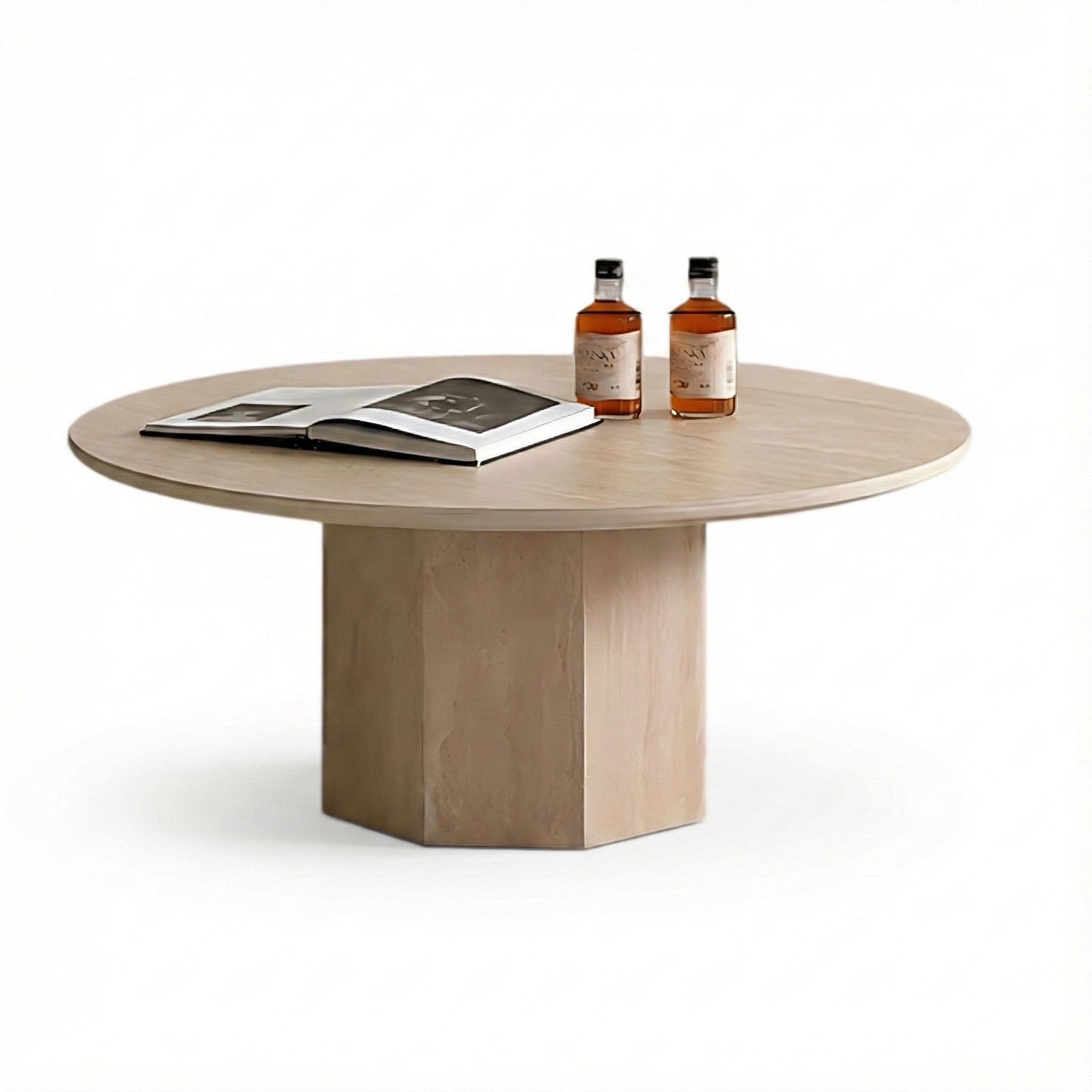 Multi-Scene Round Travertine Coffee Table CT-101