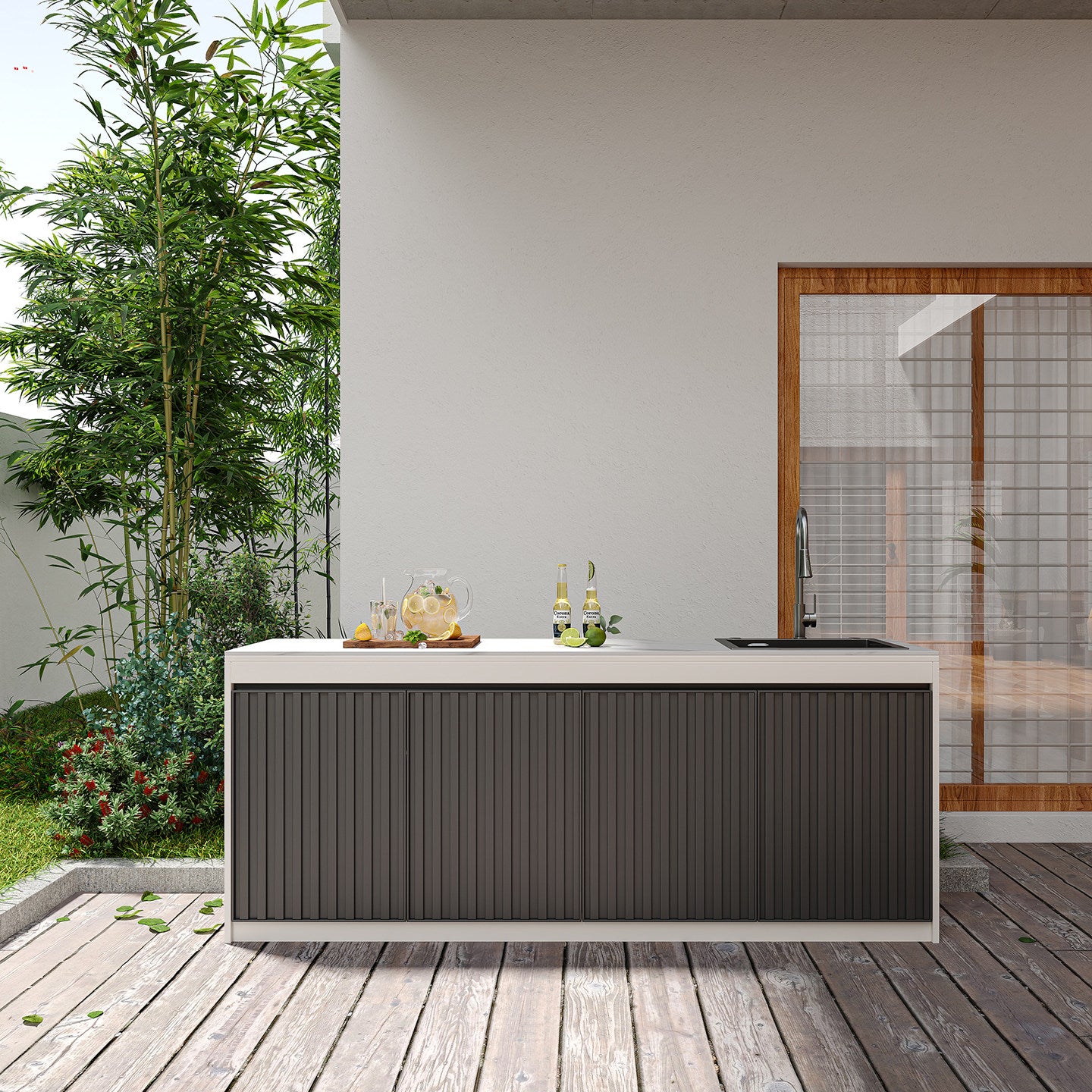 Assembly-free Outdoor Garden Sink Cabinet-All-Aluminum Workbench with Integrated Basin &amp; Storage OKC-110