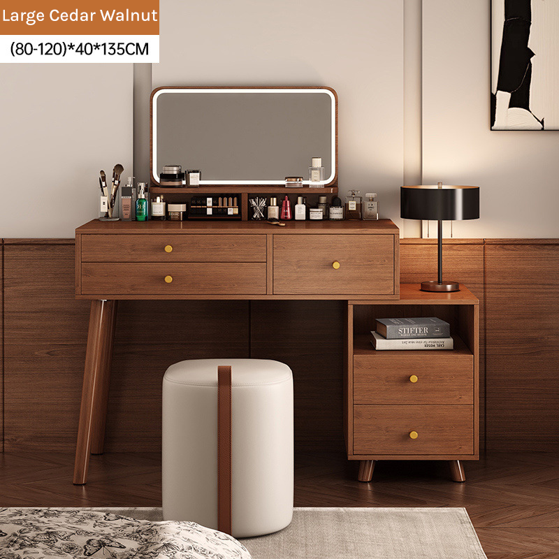 Minimalist Extendable Vanity Table with Adjustable Side Drawer Cabinet DRT-007