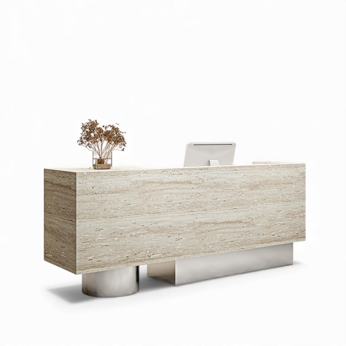 Travertine Finish Reception Desk with Lockable Drawers RD-101