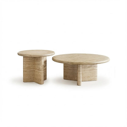 Cream Round Travertine Coffee &amp; Side Table CT-108